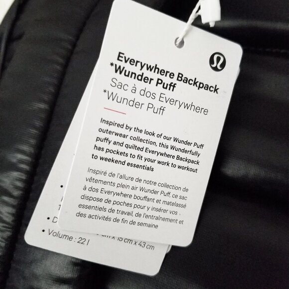 NEW Lululemon Everywhere Backpack Black Wunder Puff 22L Laptop School Gym Bag - Picture 14 of 15